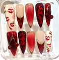 Red Cherry Kiss Press On Nails – Leopard & Lip Print Ombre Nail Set