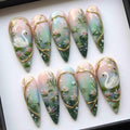 Handmade Swan Lake Press On Nails | 3D Swan & Lotus | Long Stiletto For Ethereal Fairy Vibe