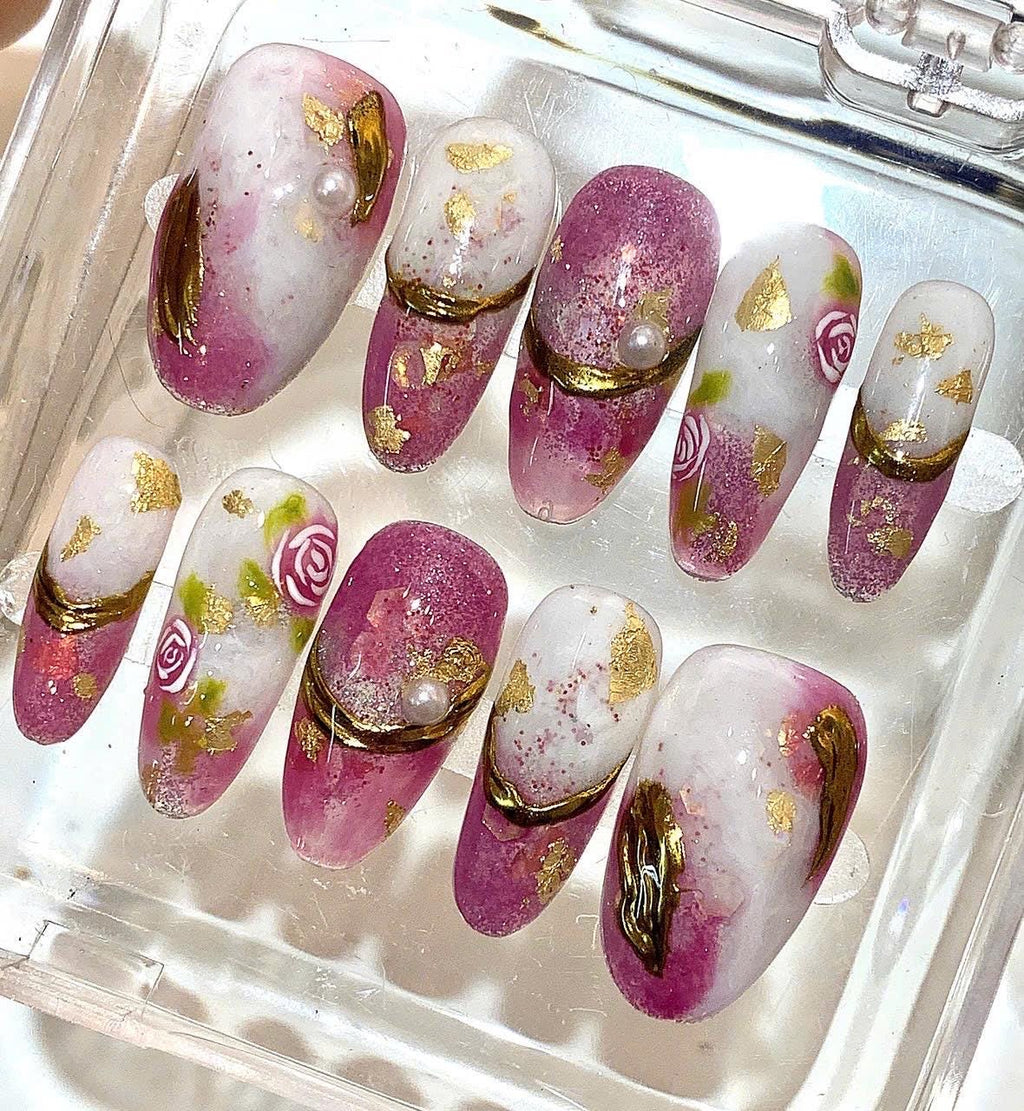 Purple Gold Rose Nails | Luxury Press On Nails