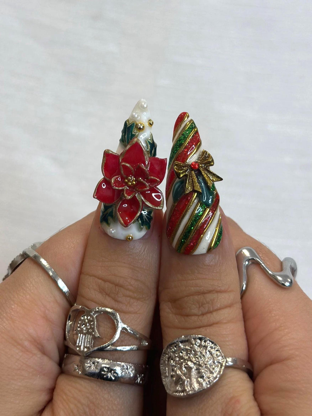 Luxury Christmas Press On Nails | 3D Tree & Wreath Nails | Candy Cane Holiday Nail Art | Christmas Press Ons | Festive Winter Set | JB242HC