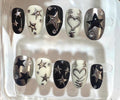 Metallic Star Press On Nails – Black White Silver Nail Art