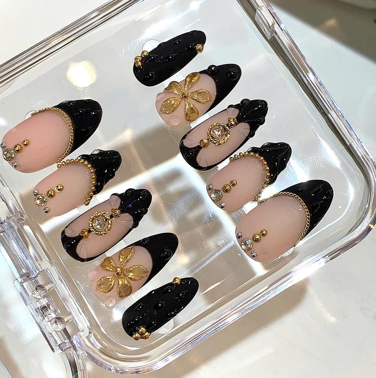 Black Gold Luxury Press On Nails | Nude French Tip Nails