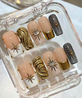 Gold Chrome Press On Nails – 3D Metallic Starburst, Cosmic Glam