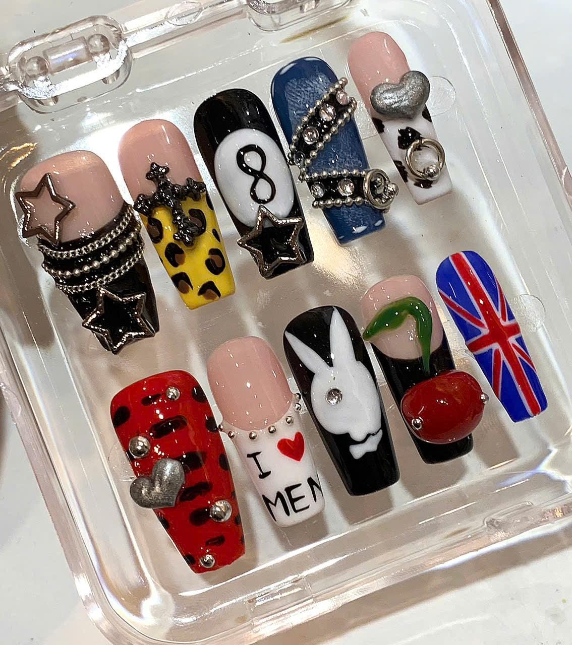 Handmade Punk Rock Press On Nails: 3D Nail Art