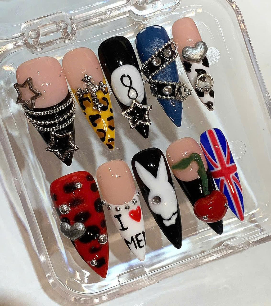Handmade Punk Rock Press On Nails: 3D Nail Art