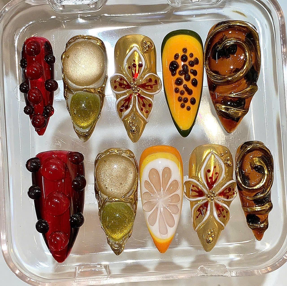 Handmade 3D Flower Press On Nails | Amber Yellow Fruit Nail Art