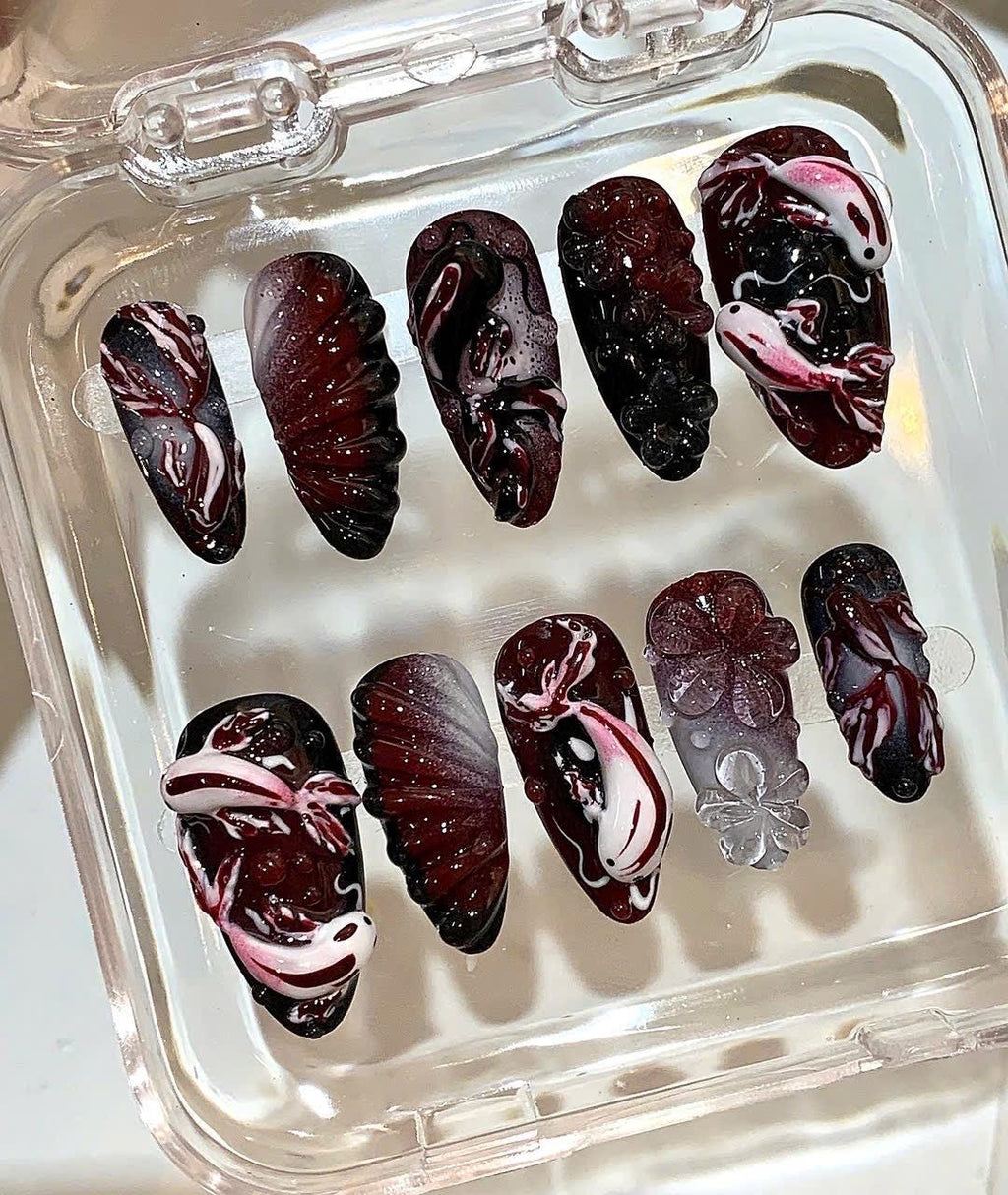 3D Koi Fish Press On Nails | Japanese Style Luxury Nail Art Set