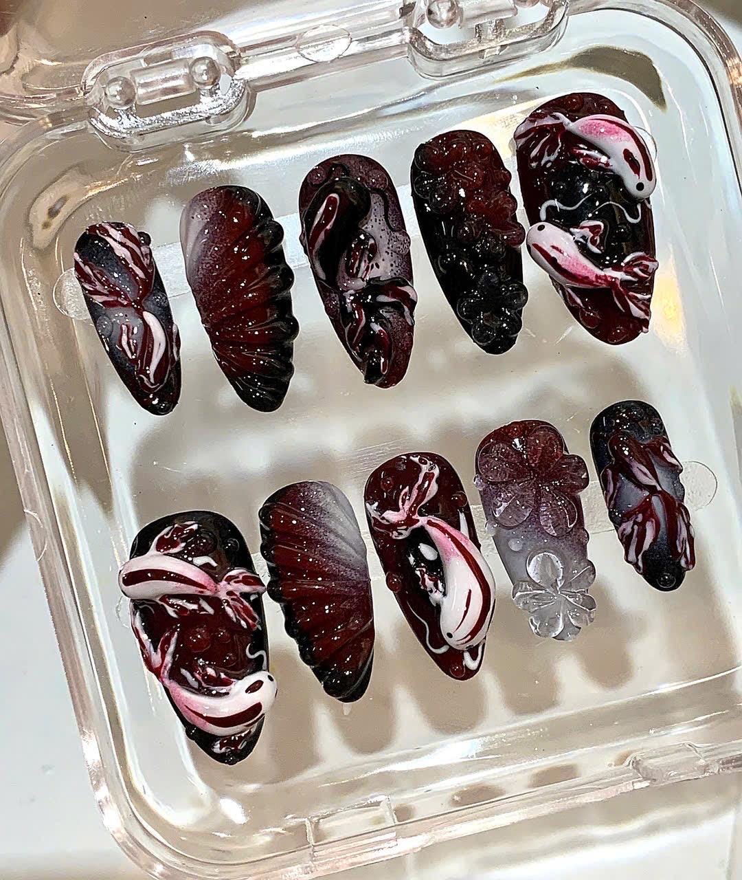 3D Koi Fish Press On Nails | Japanese Style Luxury Nail Art Set