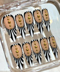 Handmade Zebra Stripe Press On Nails: Black, White & Gold