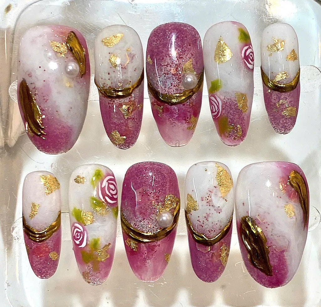 Purple Gold Rose Nails | Luxury Press On Nails