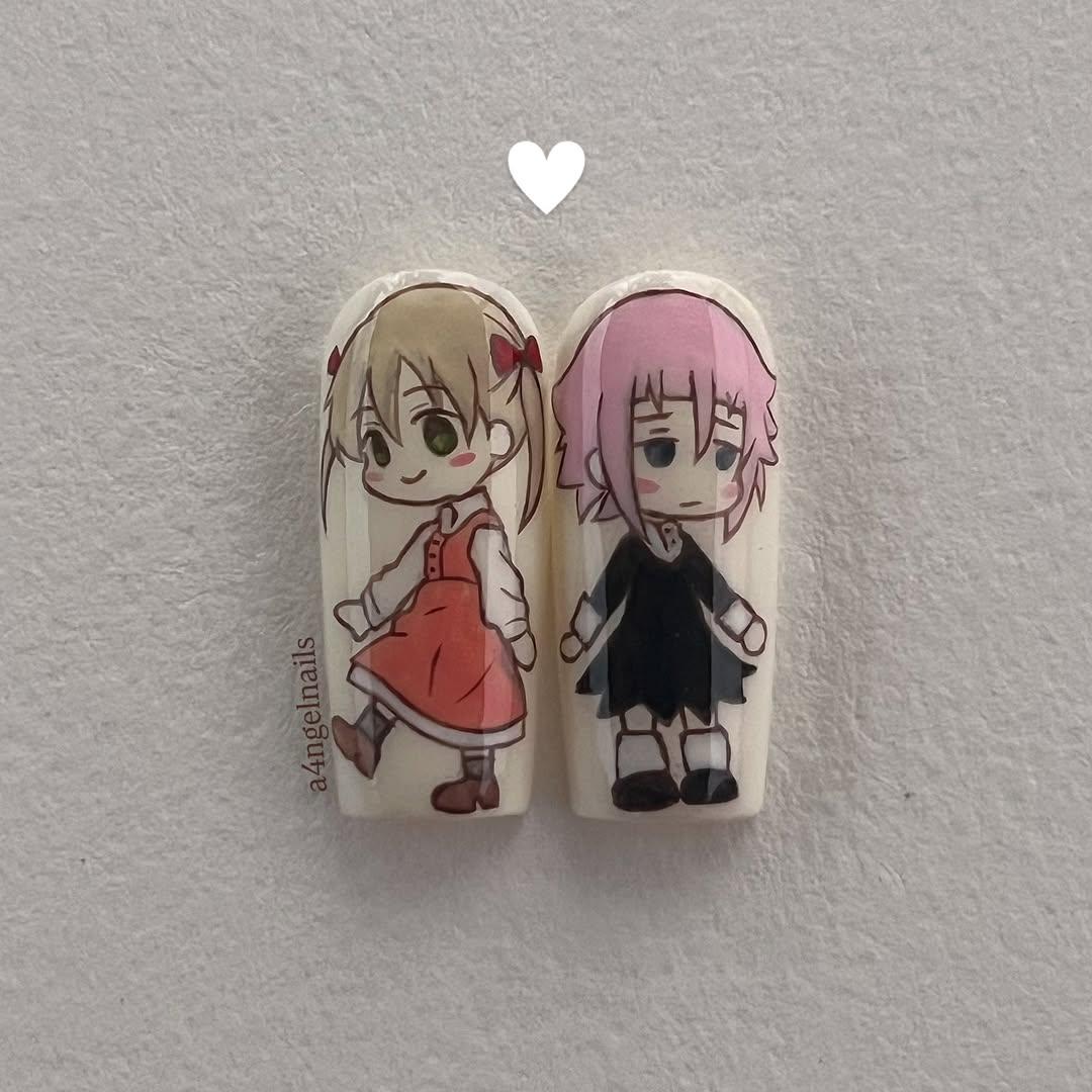 Crona & Maka Anime Press On Nails | Soul Eater Anime Nail Art | Kawaii Horror Nail Design | Long Coffin Statement Nails | JB271H