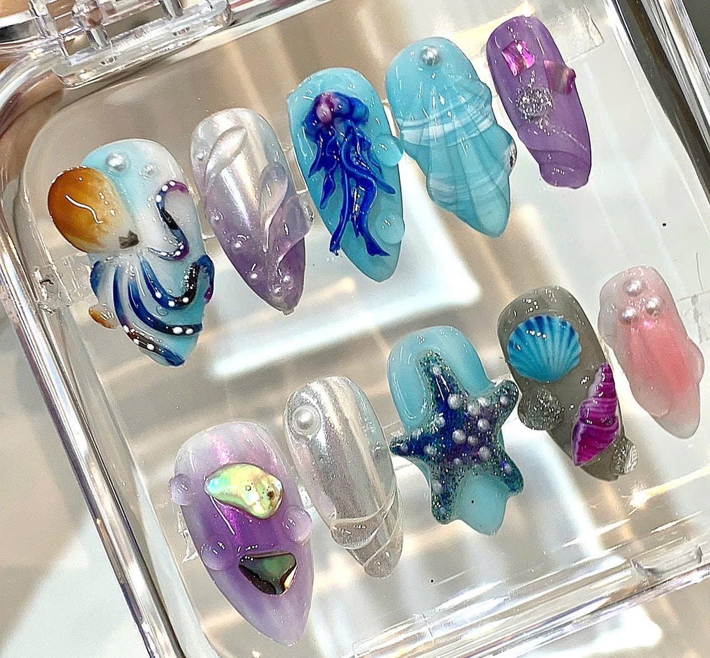 Ocean Press On Nails | 3D Mermaid Jelly Nails