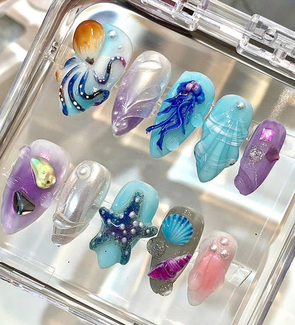Ocean Press On Nails | 3D Mermaid Jelly Nails