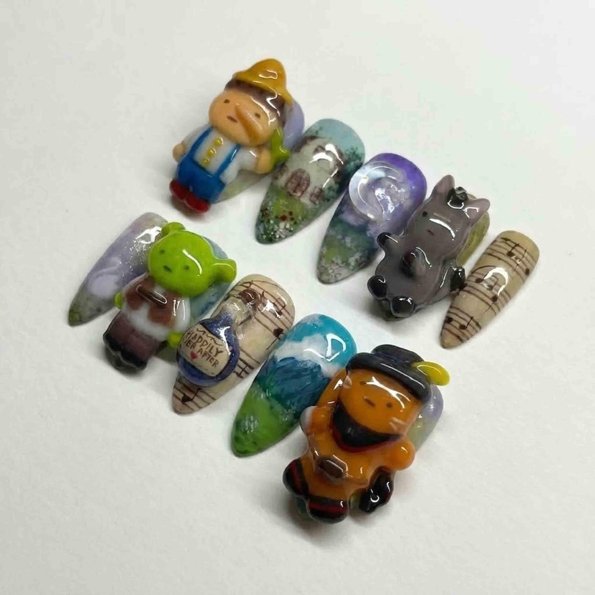 Handmade Shrek 3D Character Press On Nails | Hand Painted Fairytale Art | Long Almond For Cute Y2K Nostalgia Vibes