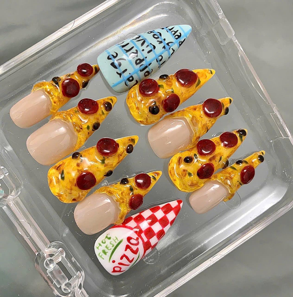 3D Pizza Press On Nails: Handmade Food Nail Art Set