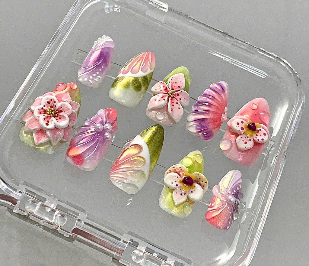 3D Floral Press On Nails | Pastel Jelly Spring Manicure
