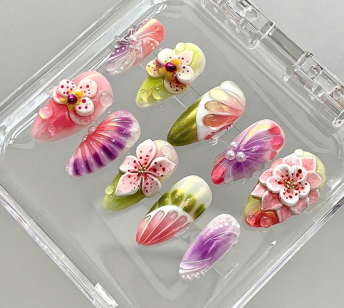 3D Floral Press On Nails | Pastel Jelly Spring Manicure