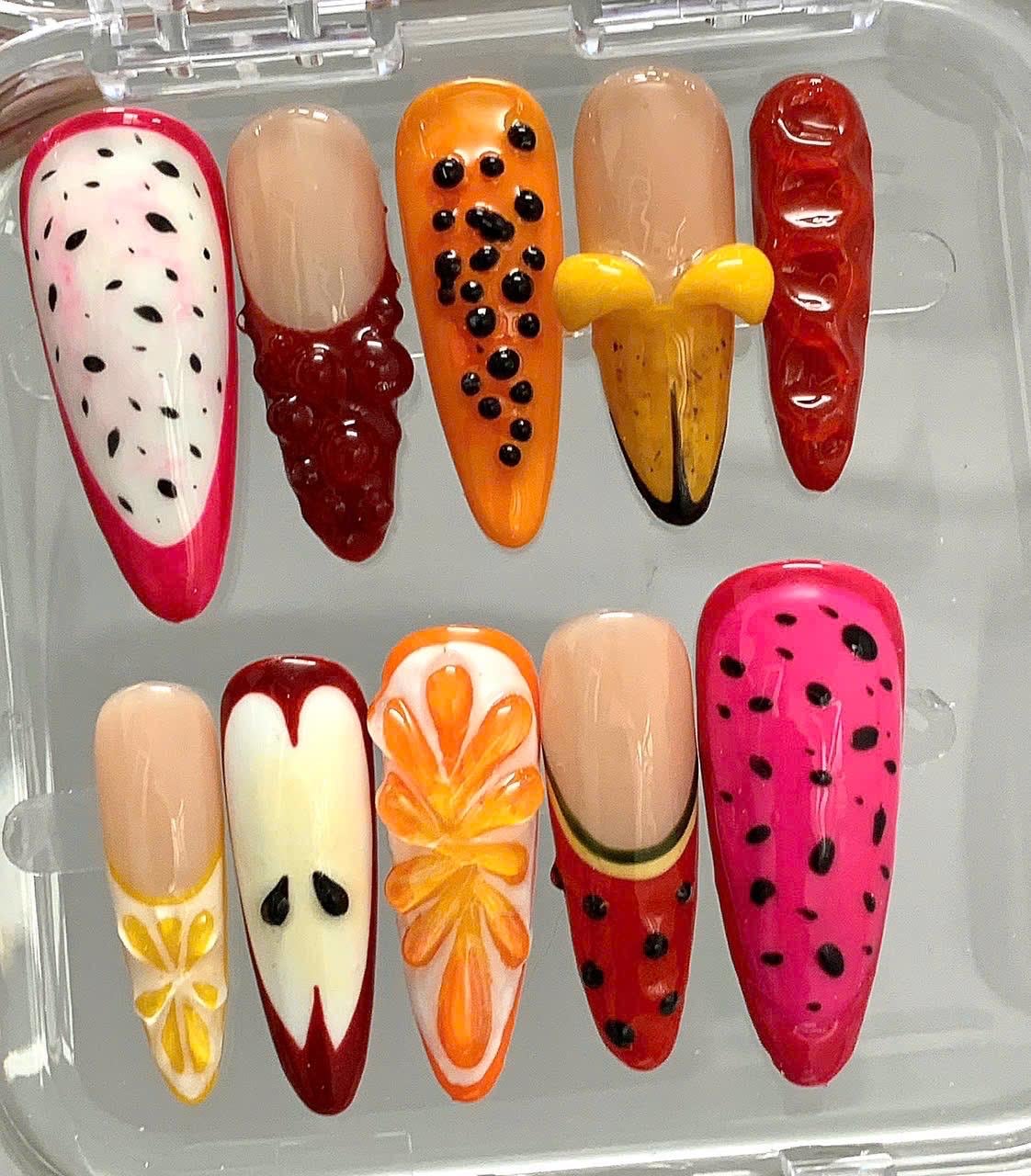 3D Fruit Press On Nails | Handmade Colorful Nail Art Set