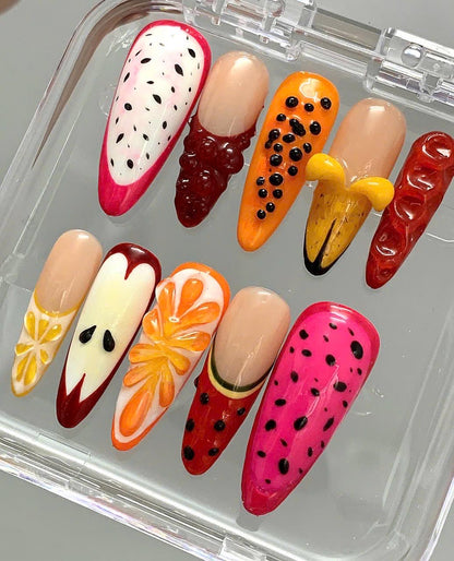 3D Fruit Press On Nails | Handmade Colorful Nail Art Set