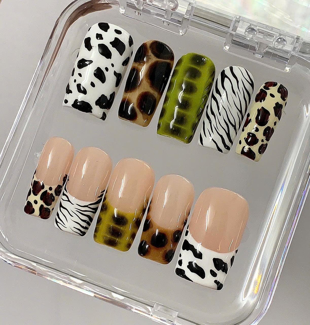 Animal Print Press On Nails | Cow, Leopard, Zebra | Trendy Fake Nails