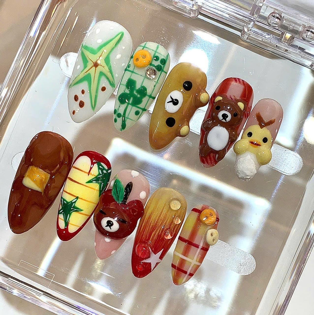 Kawaii 3D Animal Press On Nails | Handmade Cartoon Nail Art