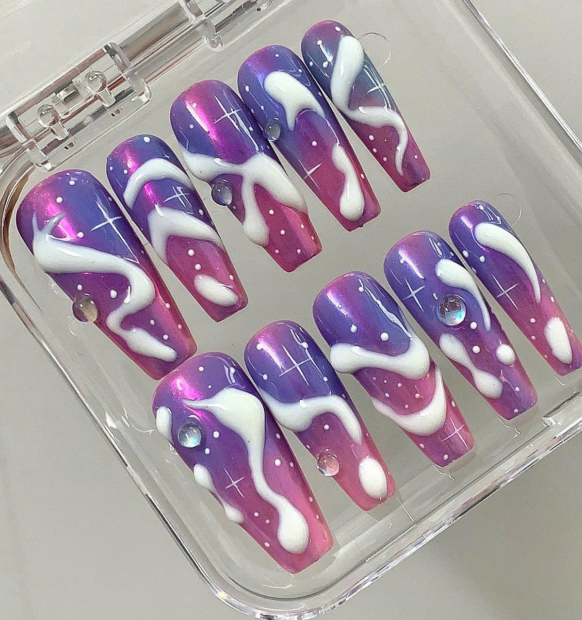 Galaxy Swirl Press On Nails | Purple Pink Ombre Coffin Nails | 3D Swirl Fake Nails