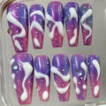 Galaxy Swirl Press On Nails | Purple Pink Ombre Coffin Nails | 3D Swirl Fake Nails