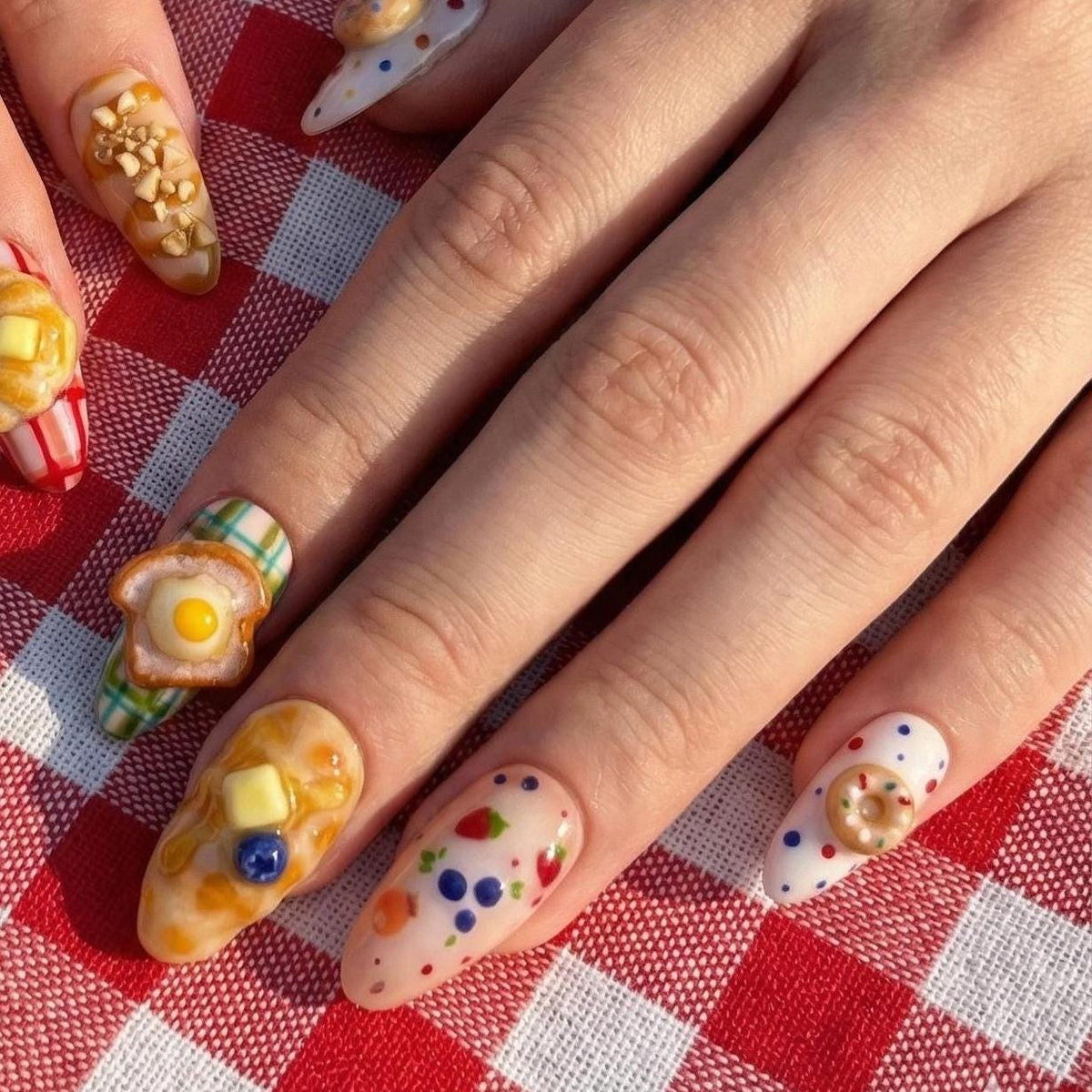Cute Dessert Food Press On Nails for Teen Girls | Strawberry Pancake 3D Nails for Picnic Parties | Kawaii Fruit Nail for Sweet Lovers|JB280H