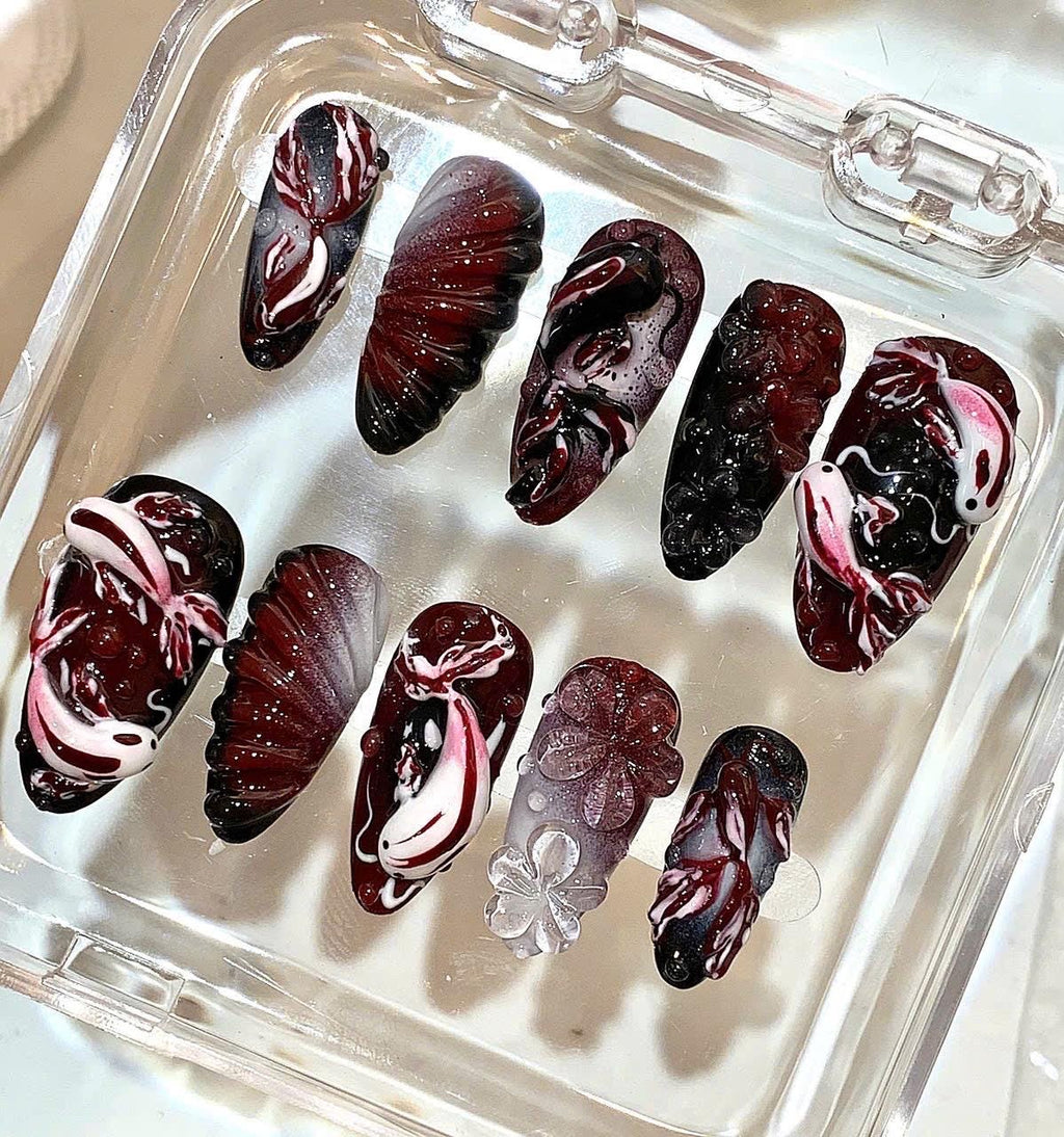 3D Koi Fish Press On Nails | Japanese Style Luxury Nail Art Set