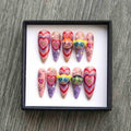 Powerpuff Girls Pink Aura Heart Press On Nails, Cute 3D Charms & Gold Star Glitter, Y2K Kawaii Cartoon Valentine Nails Set