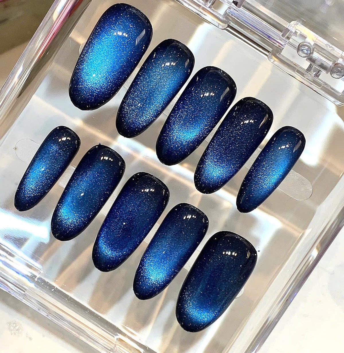 Blue Cat Eye Press On Nails | Galaxy Shimmer, Handmade False Nails
