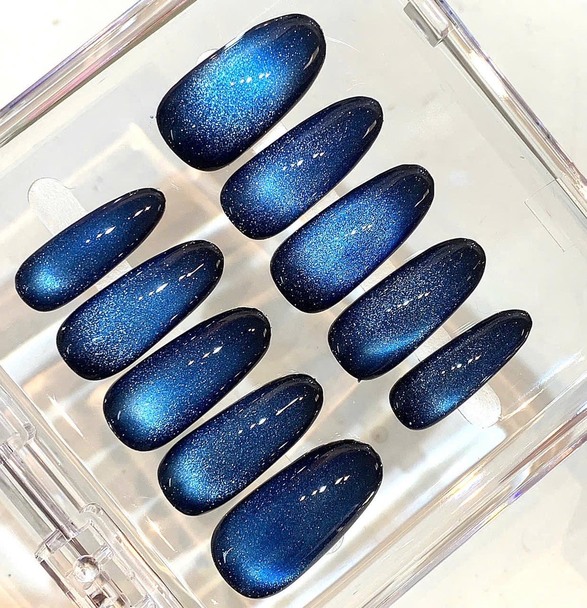 Blue Cat Eye Press On Nails | Galaxy Shimmer, Handmade False Nails