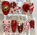 Valentine Press On Nails | Red Heart Love Nails | 3D Rose Chocolate Nail Art