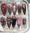 3D Chrome Press On Nails | Metallic Galaxy Aura, Handmade