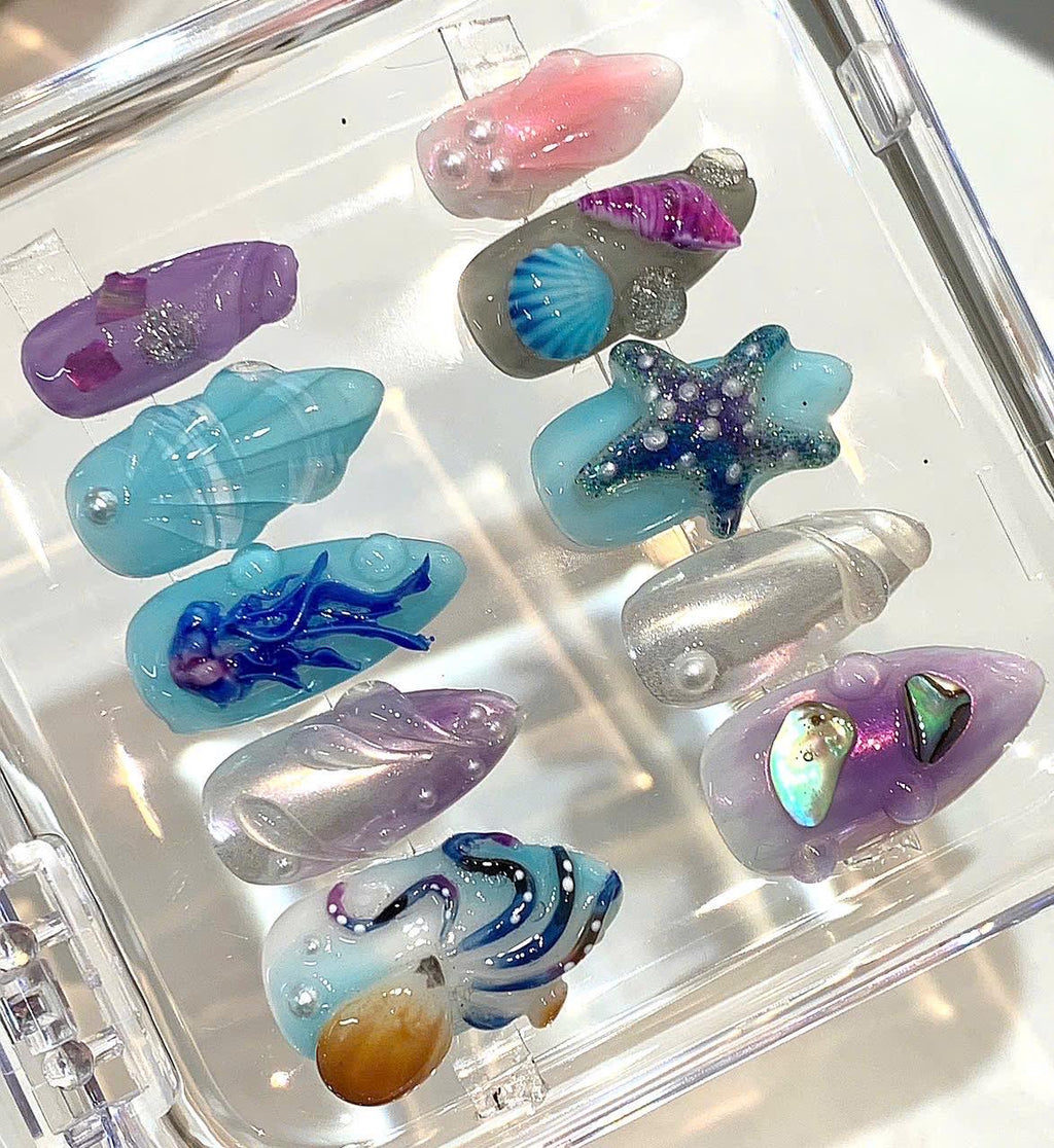 Ocean Press On Nails | 3D Mermaid Jelly Nails