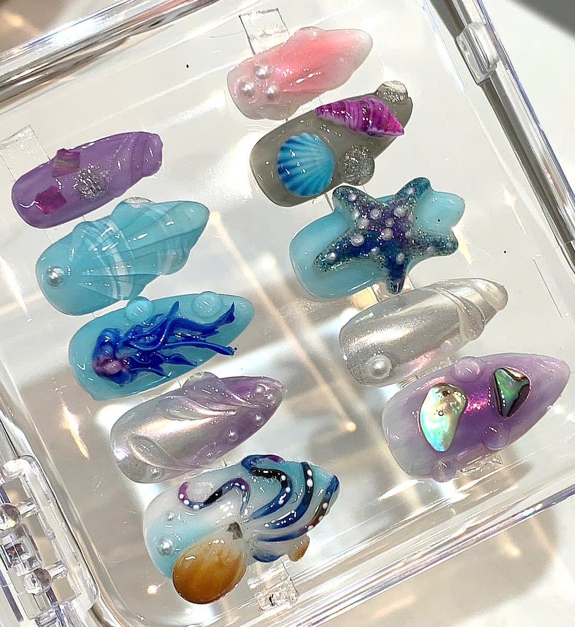 Ocean Press On Nails | 3D Mermaid Jelly Nails