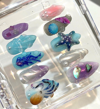 Ocean Press On Nails | 3D Mermaid Jelly Nails