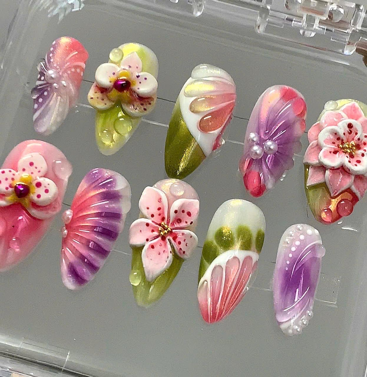 3D Floral Press On Nails | Pastel Jelly Spring Manicure