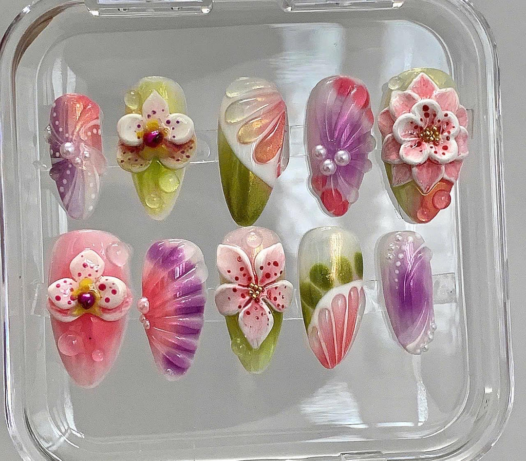 3D Floral Press On Nails | Pastel Jelly Spring Manicure