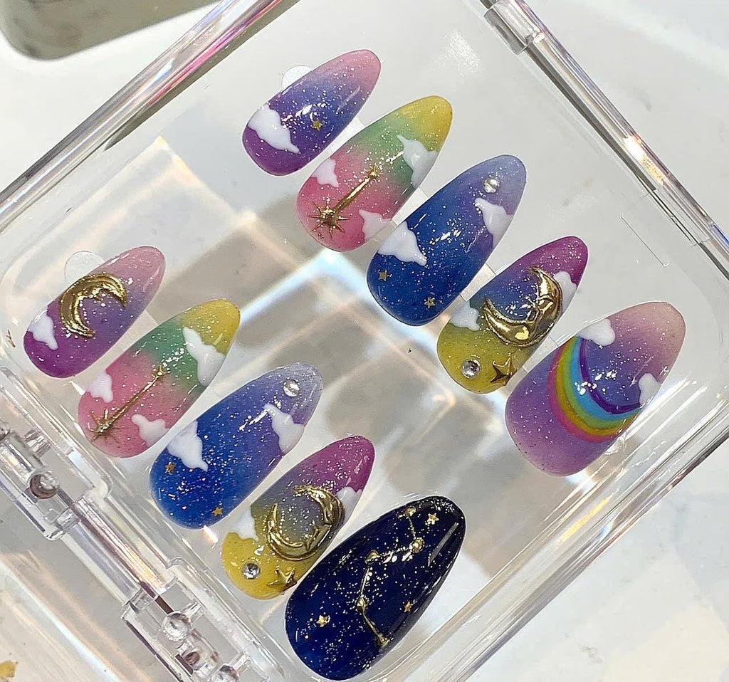 Celestial Press On Nails | Handmade Galaxy Star Moon Design