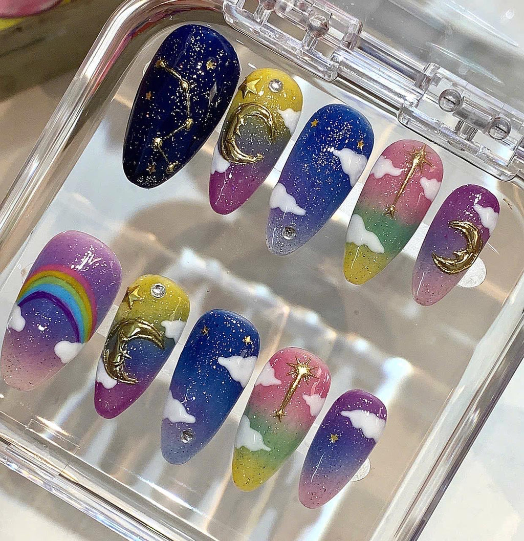 Celestial Press On Nails | Handmade Galaxy Star Moon Design
