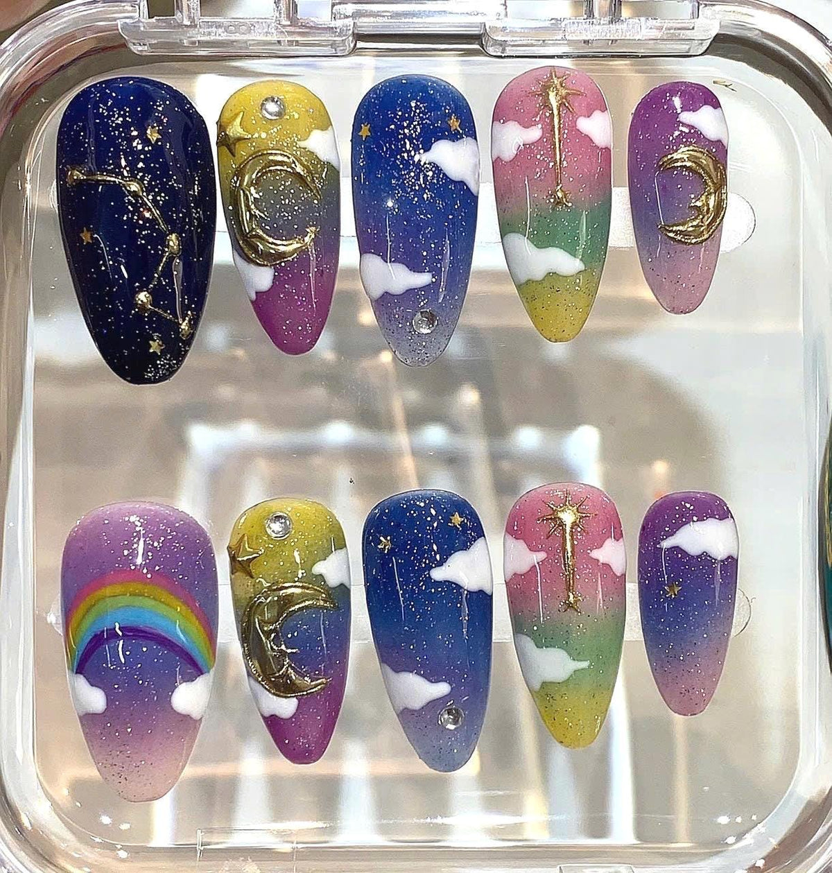 Celestial Press On Nails | Handmade Galaxy Star Moon Design