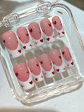 Heart French Tip Press On Nails: Pink & White Valentine's Day Coffin Set
