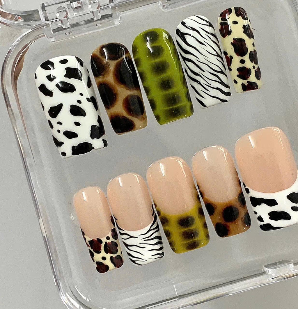 Animal Print Press On Nails | Cow, Leopard, Zebra | Trendy Fake Nails