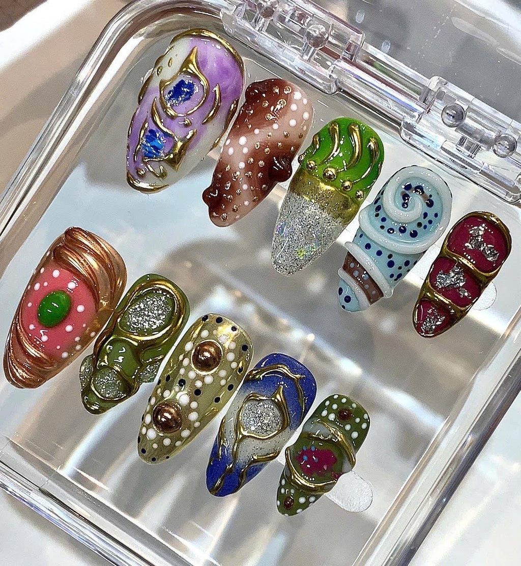 Abstract 3D Press On Nails | Colorful Art Nails | Handmade Statement Nail Set