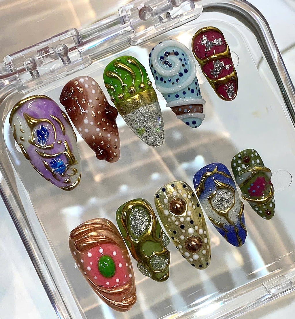 Abstract 3D Press On Nails | Colorful Art Nails | Handmade Statement Nail Set