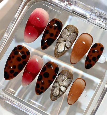 Leopard Press On Nails | Brown Ombre Nails | Luxury Handmade Nail Set