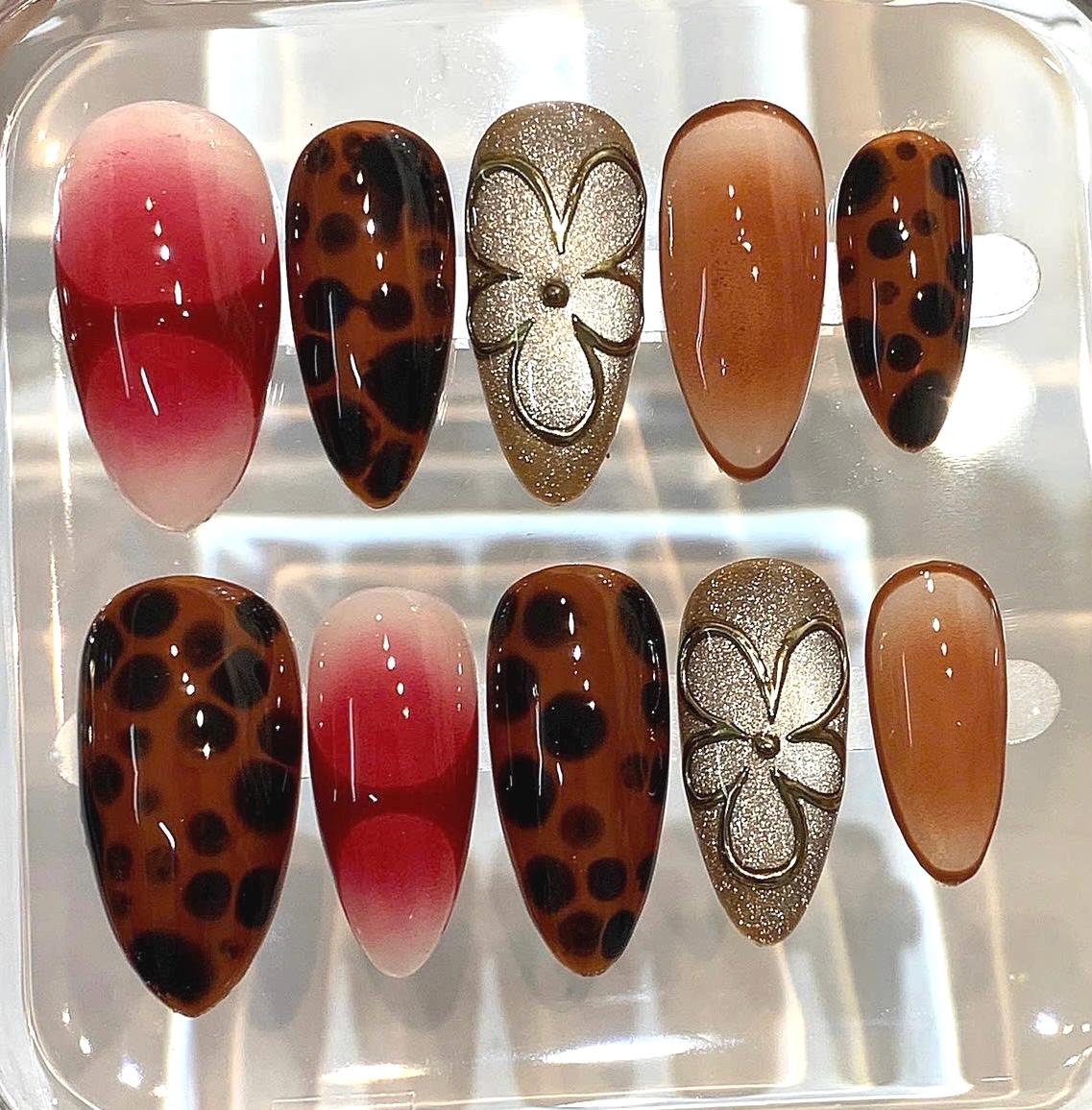 Leopard Press On Nails | Brown Ombre Nails | Luxury Handmade Nail Set
