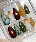 Celestial Press On Nails | Green Marble Gold Star Nails | Luxury Handmade Nail Set