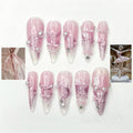 Pink Ballerina Press On Nails for Girls | Soft Blush Ombre Nails with Pearls & Ribbons | Coquette Ballet Inspired | Stiletto Nails | JB291HC
